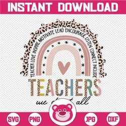 leopard teachers sublimation designs downloads - teach love inspire rainbow mug shirt tote design - teacher rainbow png