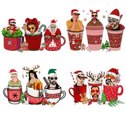 4 bad bunny christmas coffee bundle png, bad bunny coffee png