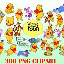 300 winnie the pooh png bundle, winnie pooh png cut files winnie pooh bundles, instant download