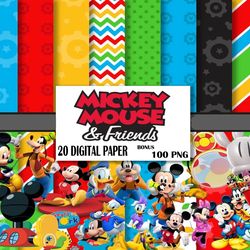 10 digital paper mickey mouse, 100 mickey png clipart, digital download instant