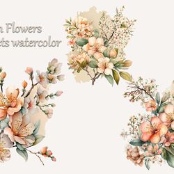 peach flowers bouquets watercolor