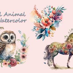 floral animal watercolor