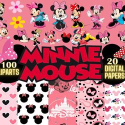 20 digital paper minnie mouse, 100 png clipart minnie, red minnie layered svg, minnie mouse svg, digital download