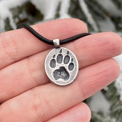 Silver wolf paw pendant, Animal necklace, Made to Order