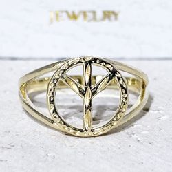 Peace Ring - Gold Ring - Peace Sign Jewelry - Peace Symbol Ring - Simple Jewelry - Friendship Gift - Hammered Ring