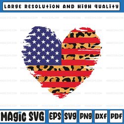 American Flag PNG, American Flag Heart, Leopard Print, 4th of July, Heart Flag Distresse, Father's Day, Digital Download