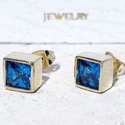 december birthstone jewelry - blue topaz earrings - square earrings - post earrings - square studs - simple earrings