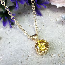 citrine necklace - november birthstone - gemstone pendant - vintage necklace - simple necklace - gold necklace