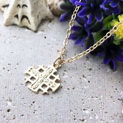 Jerusalem Cross Necklace - Gold Cross - Tiny Charm Necklace - Chain Necklace - Simple Necklace - Delicate Necklace