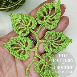 Crochet branch with leaves pattern pdf. Crochet vine tutorial. Instructions for crochet a twig with leaves PDF.