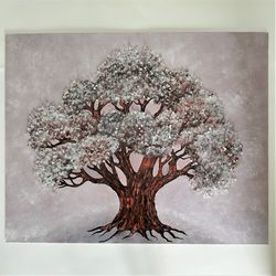 Tree Acrylic Painting Unique Textured Artwork for Wall Decor