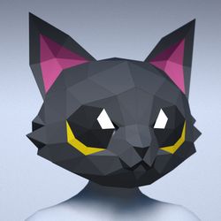 3d Papercraft Black Kitten Mask PDF DXF Templates