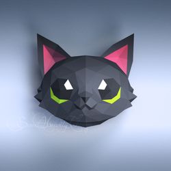 3d Papercraft Black Kitten Head PDF DXF Studio3 Templates