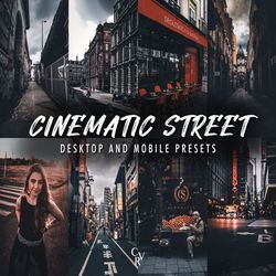 10 cinematic street lightroom presets. desktop and mobile compatible. 10 different presets. night dark midnight urban fo
