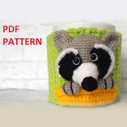 Crochet pattern Raccoon Mug Cozy, Crochet Tea Cup Mug Sweater, Hand crochet Mug Warmer, Coffee Mug Cozy Crochet Pattern