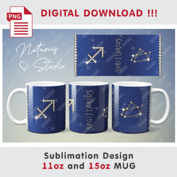 SAGITTARIUS Zodiac Sign with Constellation Sublimation Pattern - 11oz 15oz MUG - Digital Mug Wrap