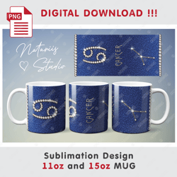 CANCER Zodiac Sign with Constellation Sublimation Pattern - 11oz 15oz MUG - Digital Mug Wrap