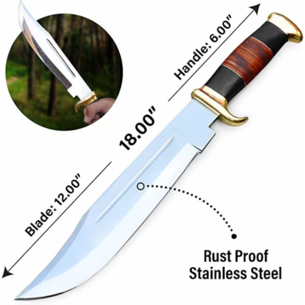 D2 Steel Artisan Bowie Knife with Crocodile Dundee Style Sheath (8).png