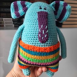 Handmade Toy Crochet Blue Elephant , Stuffed Animal, Crochet Animal, Soft Plush Elephant, Perfect Gift