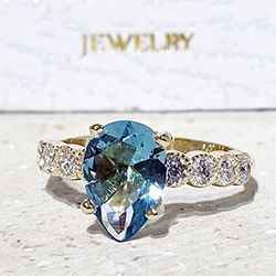 blue topaz ring - december birthstone - gemstone band - gold ring - engagement ring - teardrop ring - cocktail ring