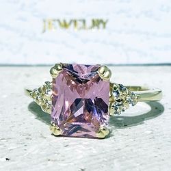 rose quartz ring - october birthstone - statement ring - gold ring - engagement ring - rectangle ring - cocktail ring
