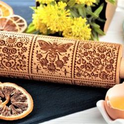 Springerle Folk Engraved Wooden Rolling Pin Embossed Flowers Dough Roller Carved Molds Gift For Birthday Sugar Cookies
