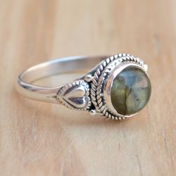 Boho Labradorite Ring, Gemstone Women Ring, Labradorite Silver Handmade Ring, Blue Labradorite Sterling Silver Ring