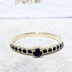 black onyx ring - december birthstone - stacking ring - gemstone band - gold ring - prong ring - half eternity ring