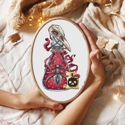 spider elixir cross stitch pattern, potion jar cross stitch chart, halloween cross stitch, elixir bottle cross stitch
