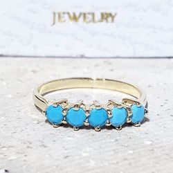 Blue Turquoise Ring - December Birthstone - Gemstone Band - Gold Ring - Simple Ring - Delicate Ring - Stacking Ring