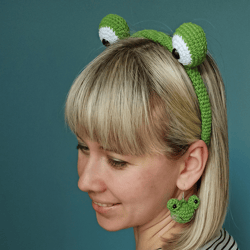 Crochet earrings. Frog headband. Cosplay costume. Handmade jewelry. Frog gifts