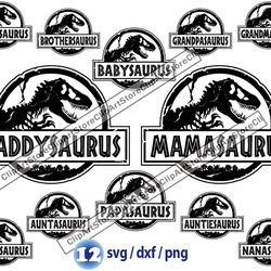 jurassic park svg, daddysaurus svg, mamasaurus svg, dinosaur family svg png
