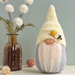 Spring gnome decor with bumble bee