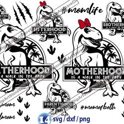 fatherhood svg, walk in the park svg, jurassic park svg, motherhood svg, dinosaur family svg png