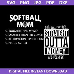 softball mom svg, softball mom life straight outta monny and febreze svg, mother's day svg, png jpg pdf dxf file