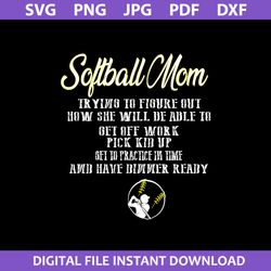 Softball Mom Svg, Mom Svg, Mother's Day Svg, Png Jpg Pdf Dxf Digital File