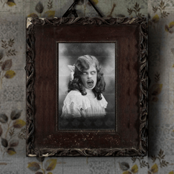 Creepy Vintage Photo Girl Demon. Vintage Scary vintage photo Screaming demon (Digital)