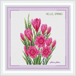 cross stitch pattern crocus saffron flowers frame effect lace nature panel pillow counted crossstitch patterns pdf