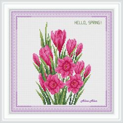 Cross stitch pattern Crocus Saffron flowers frame effect lace nature panel pillow counted crossstitch patterns PDF