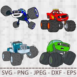 monster machines blaze crusher pickle darington svg png jpeg digital cut vector files silhouette studio cricut design