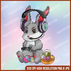 happy easter day bunny gamer png, bunny rabbit gaming png, easter eggs png, digital file, png high quality, sublimation