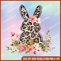 leopard bunny easter day png, cute bunny easter png, flowers png, digital file, png high quality, sublimation