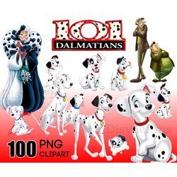 101 dalmatians clipart bundle, cruella dogs, disney clipart, 101 dalmations, cruella png, disney bundle png