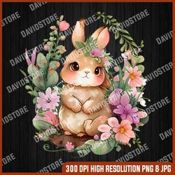 happy bunny flower easter png, cute bunny rabbit png, happy easter day png, digital file, png high quality, sublimation