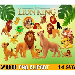 200 Lion King Clipart Png Bundle, Simba Pumbaa Timone Mufasa Jungle, Lion King Printable, Cartoon Clipart