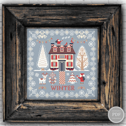 Cross stitch Sampler PDF Design Embroidery Winter House Winter Garden Instant Download Digital PDF 315