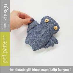 Owl sewing pattern PDF, digital tutorial in English, felt animal sewing diy, felt doll pattern