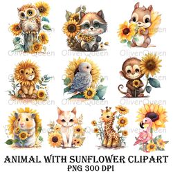animal with sunflower clipart, animal png, sunflowers png