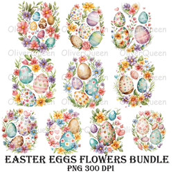 easter eggs flowers bundle, easter eggs png, flowers png