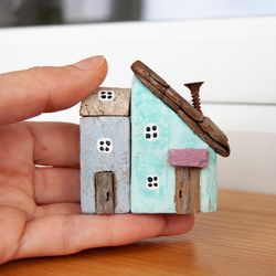 cute miniature handmade houses, tiny wooden houses, original eco-birthday gift, driftwood, sea